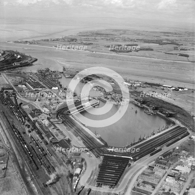 Fish Dock and Wyre Dock, Fleetwood, Lancashire, from the south-west, 1949. Artist: Aerofilms.