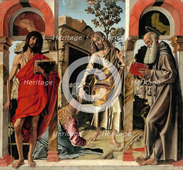 Resurrected Christ with Mary Magdalen and Saints John the Baptist and Jerome, c. 1492. Artist: Montagna, Bartolomeo (1449-1523)