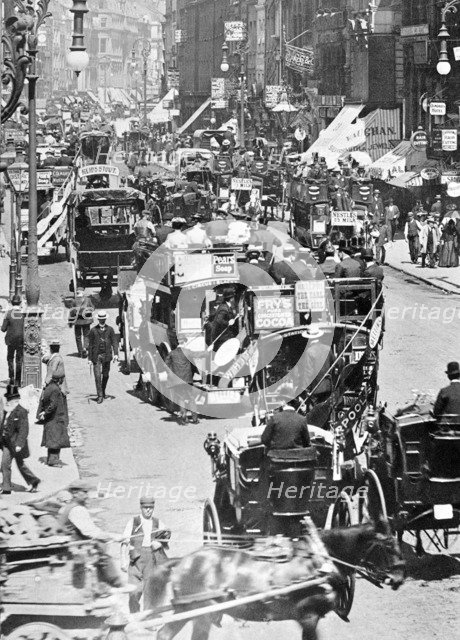 Horse buses in the Strand, City of Westminster, London. Artist: Unknown