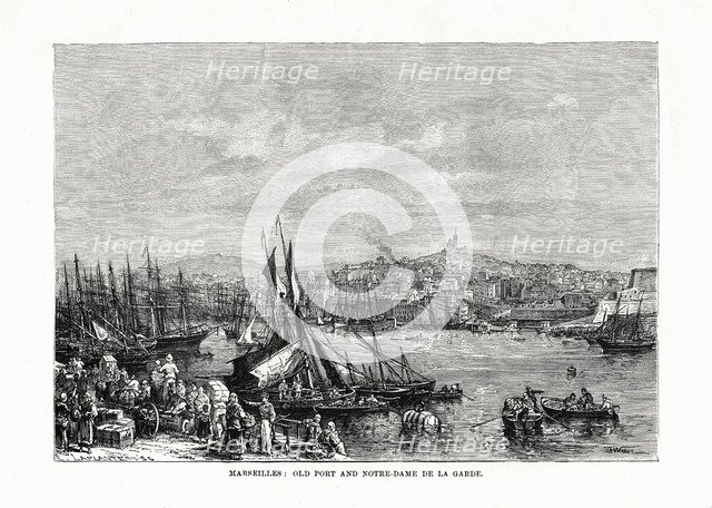 Old port and Notre Dame de la Garde, Marseilles, France, 1879. Artist: Unknown
