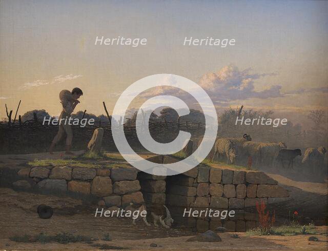 An Italian Shepherd Boy Driving a Flock of Sheep, 1838. Creator: Johan Vilhelm Gertner.
