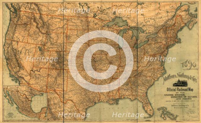 Official railroad map of the United States, Dominion of Canada and Mexico, 1890. Creator: Matthews, Northrup & Co (active 1890s).