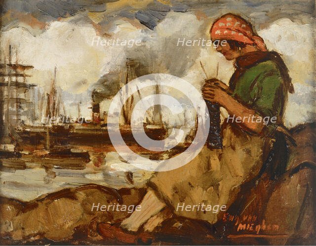 Harbour Girl Knitting, 1922. Creator: Eugeen Van Mieghem.
