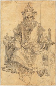 An Oriental Ruler Seated on His Throne, c. 1495. Creator: Albrecht Durer.