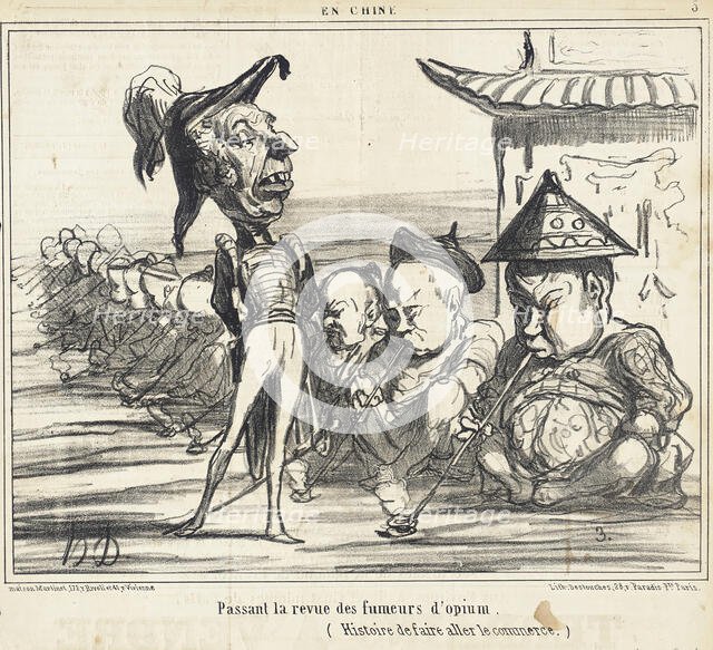 Passant la revue des fumeurs d'opium, 1858. Creator: Honore Daumier.