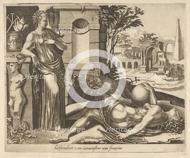 Patience as the Victor over Fortune from Six Sayings about Fortune, ca. 1560. Creator: Dirck Volkertsen Coornhert.