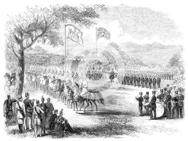 The 1st Lancashire Mounted Rifles and the Artillery Brigade marching past, 1860. Creator: Unknown.
