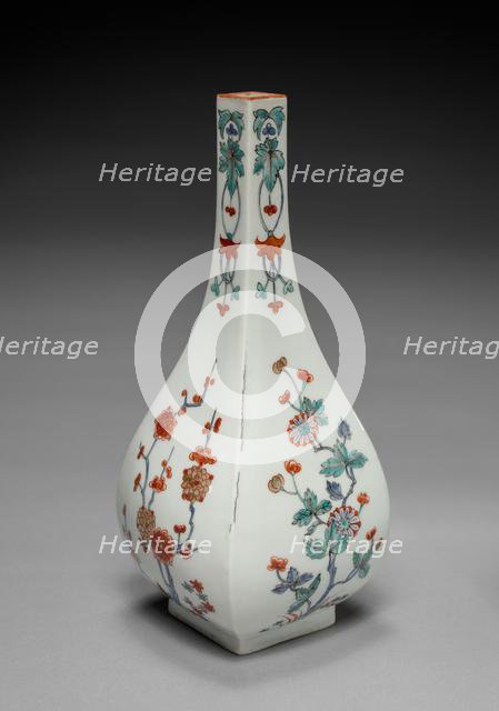 Bottle Vase with Plum and Chrysanthemum Decoration: In Kakiemon Style, late 17th century. Creator: Unknown.