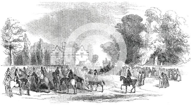 The Tenantry Assembling at the Lodge, (funeral of Sir Robert Peel), 1850. Creator: Unknown.