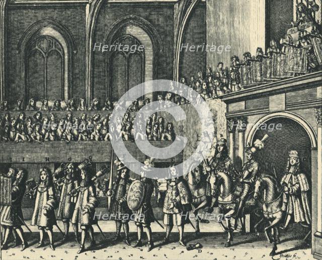 'The King's Challenger Entering Westminster Hall', 1684, (1947).  Creator: M. Yeates.
