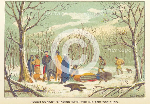 Roger Conant trading with the Indians for furs, 1898.  Creator: Unknown.