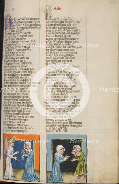 An Angel Appearing to Manoah's Wife: The Woman Telling Manoah about the..., about 1400-10. Creator: Unknown.