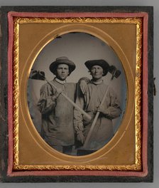 Untitled (Portrait of Two Men Holding Shovels), 1868. Creator: Unknown.