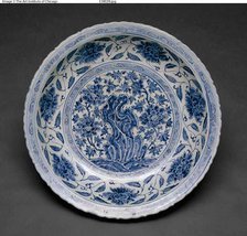 Large Foliate Dish with Garden Rock and Plants, Ming dynasty, late 15th/early 16th century. Creator: Unknown.