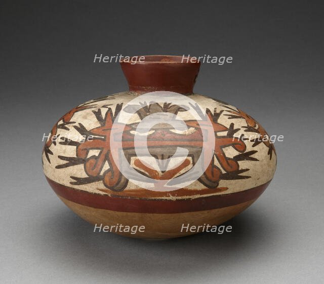 Jar with Small Neck Depicting Abstract Face of Masked Figure, 180 B.C./A.D. 500. Creator: Unknown.