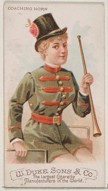 Coaching Horn, from the Musical Instruments series (N82) for Duke brand cigarettes, 1888., 1888. Creator: Schumacher & Ettlinger.