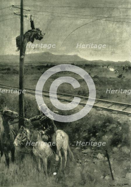 'Boers Caught in the Act of Cutting the Telegraph Wires', 1902. Creators: Walter Paget, Caxton Publishing Company.