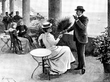 Adam Johnstone's Son: "Thank you - dear," she said as he gave her the fan, 1895. Creator: George Meisenbach.