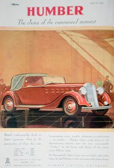 Advert for Humber motor cars, 1935. Artist: Unknown
