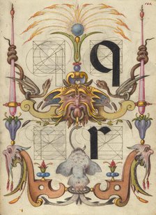 Guide for Constructing the Letters q and r; Mira calligraphiae monumenta, about 1591-1596. Creator: Joris Hoefnagel.