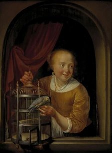 Girl with a Parrot, 1655-1691. Creator: Pieter Cornelisz. van Slingeland.