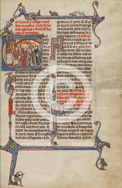 Initial E: A Priest Celebrating Mass; Vidal Mayor, about 1290-1310. Creators: Unknown, Michael Lupi de Çandiu.