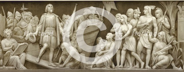 Landing of Christopher Columbus (The frieze in the Rotunda of the United States Capitol), 1860-1873. Artist: Brumidi, Constantino (1805-1880)