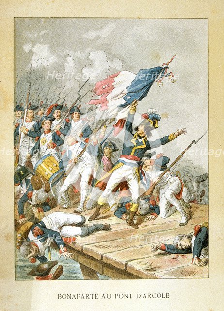Napoleon at Arcola Bridge, 15 November 1796. Artist: Anon