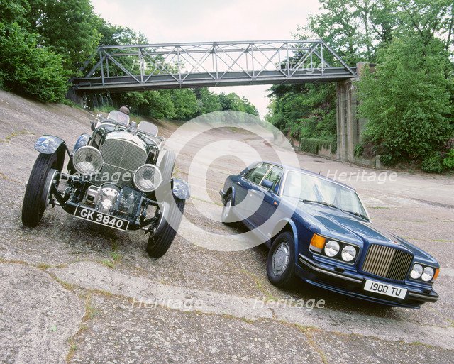 1991 Bentley Turbo R and 1930 Bentley 4.5 blower at Brooklands. Artist: Unknown.