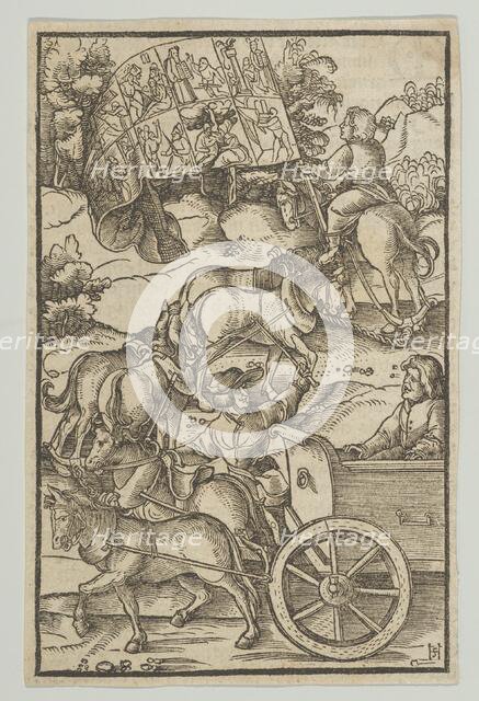 The Virtuous Man on a Chariot on his Way to Heaven, from Hymmelwagen auff dem, wer wol leb..., 1517. Creator: Hans Schäufelein the Elder.