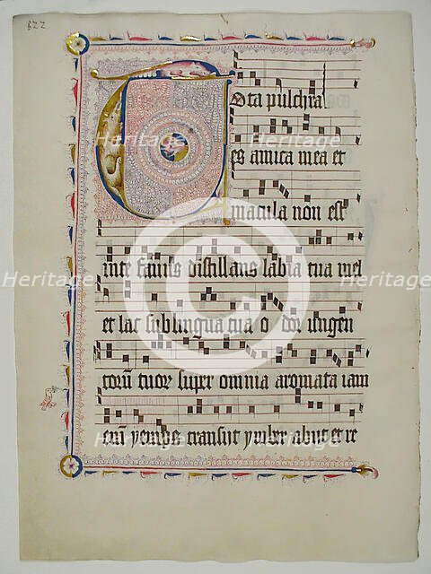 Manuscript Leaf with Initial T, from an Antiphonary, German, second quarter 15th century. Creator: Unknown.