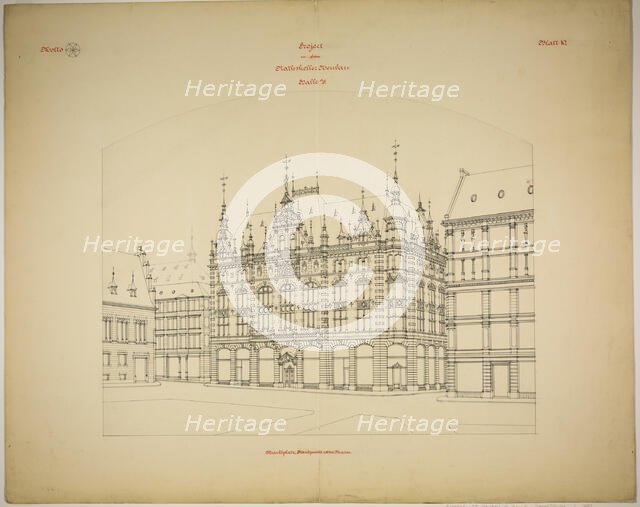 Rathskeller Neubau, Halle (Saale), Saxony-Anhalt, Germany, Perspective (unfinished), c. 1887. Creator: Peter Joseph Weber.