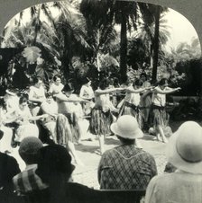 'Hawaiian Hula Girls in a Characteristic Ancient Native Dance, Territory of Hawaii', c1930s. Creator: Unknown.