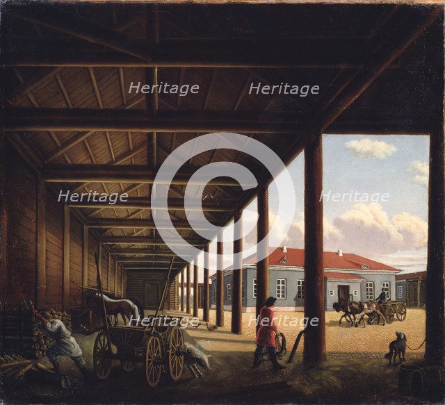Stagecoach Station. Artist: Venetsianova, Alexandra Alexeyevna (1816-1882)