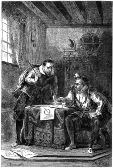Kepler and Brahe at work together (c1600), c1870. Artist: Anon