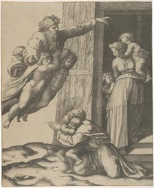 God carried by angels, appearing to Noah and his family, after the Flood , ca. 1513-15. Creator: Marcantonio Raimondi.