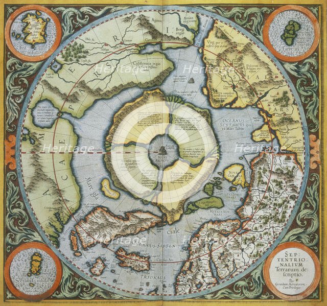 Map of the Arctic, 1595. Creator: Gerardus Mercator.