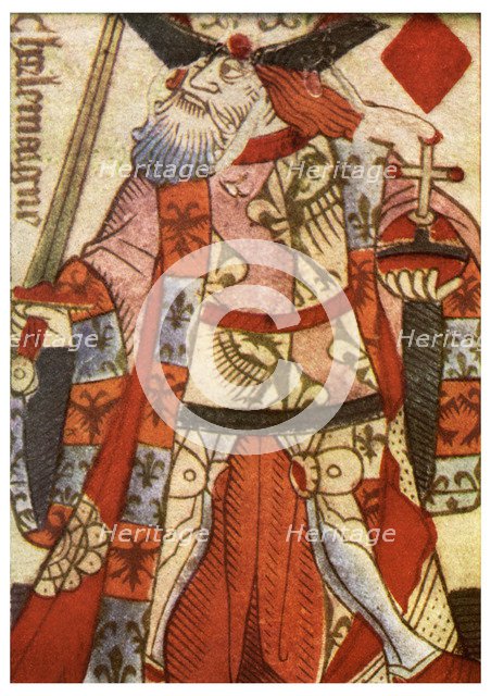 King of Diamonds from a French pack of playing cards, c1500 (1956). Artist: Unknown