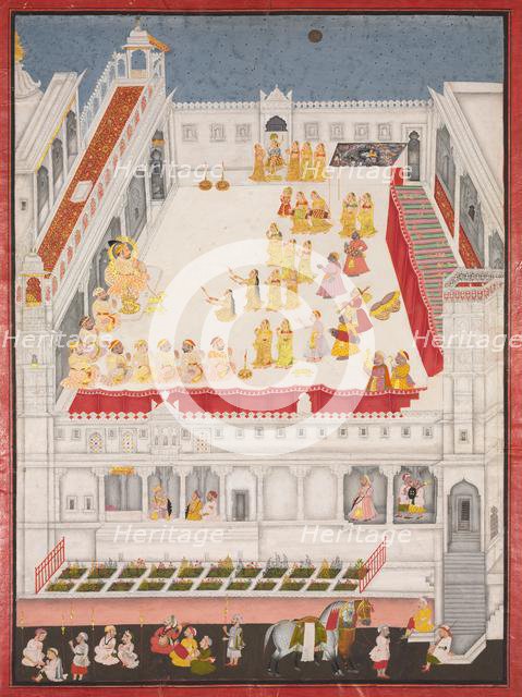 Maharana Jagat Singh Attending the Raslila, 1736. Creator: Jai Ram (Indian), attributed to ; Jiva (Indian), and/or.
