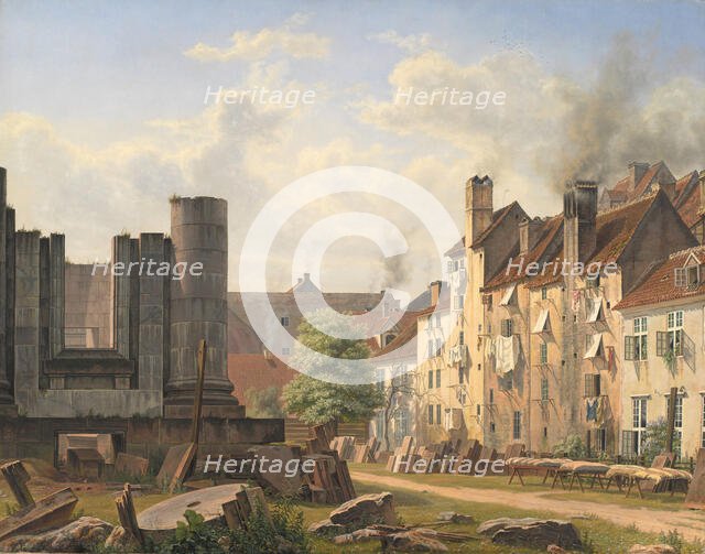 View of the Marble Square with the Ruins of the Uncompleted Frederik's Church, 1835. Creator: Frederik Hansen Sodring.