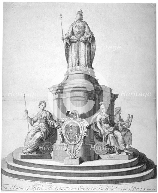 Statue of Queen Anne erected as a celebration of the completion of St Paul's Cathedral, 1713.        Artist: Anon