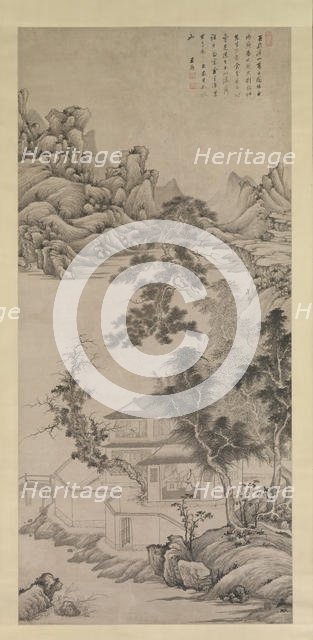 Lofty Scholar among Streams and Mountains, in the manner of Juran, late 17th century. Creator: Wang Jian.