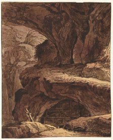 Rocky Landscape with a Cave Chapel, 19th century. Creator: Johann Martin von Rohoden (Flemish, 1778-1868), attributed to.