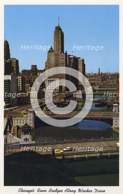 'Chicago's River Bridges along Wacker Drive', postcard, 1959. Artist: Unknown
