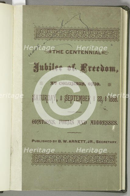 The Centennial Jubilee of Freedom at Columbus, Ohio, cover, 1888. Creator: Unknown.