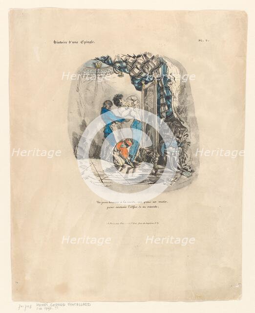 Fashionable young man dresses up, 1828. Creator: Henri-Gerard Fontallard.