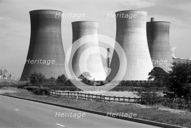 Cooling towers of an unidentified power station, Lincolnshire, c1945-c1980. Artist: Eric de Maré.