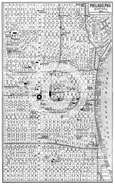 Map of central Philadelphia, Pennsylvania, USA, c1930s. Artist: Unknown