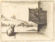Cat Watching Caged Bird, 1628. Creator: Jacques Callot.