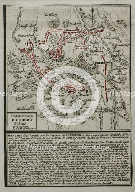 Seven Years War (1756-1763): Third Silesian War - map of the Battle of Freiberg (29 October 1762). Creator: Jean de Beaurain.
